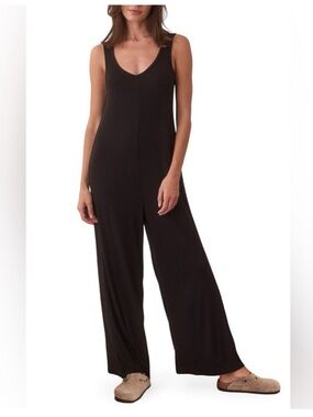 Marine Layer Lexi Rib Lounge Jumpsuit Womens Size L BLACK NWT